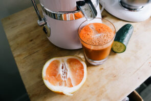 Glass of fresh grapefruit and cucumber juice