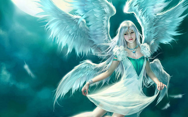 Ethereal angel with flowing dress and wings