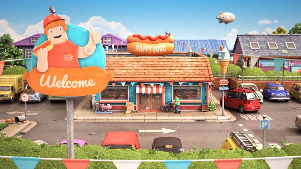 Colorful cartoon roadside diner with