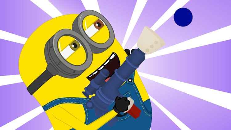 Cartoon yellow character firing blue cannonball