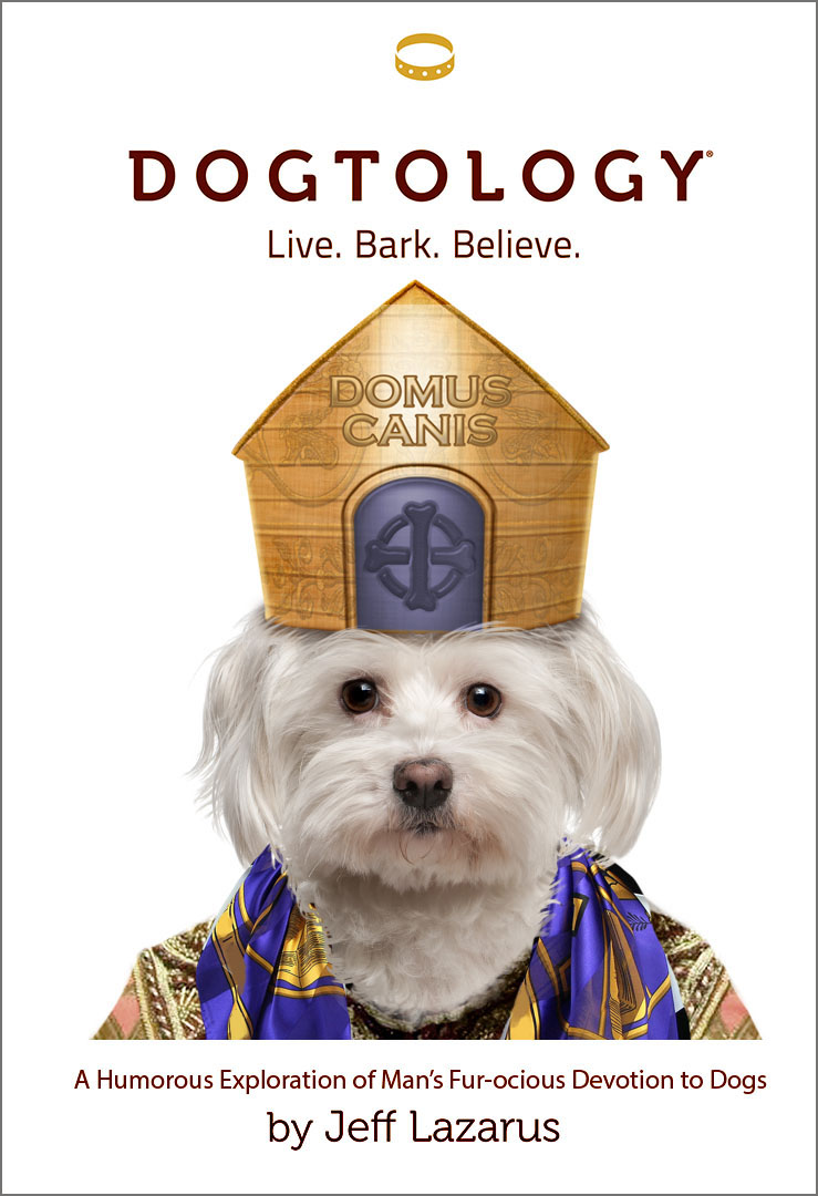 White dog in papal hat and scarf